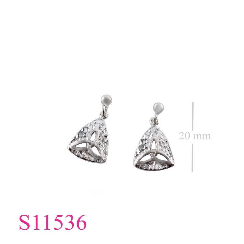 Earrings, Trinity on hammered trinagle.