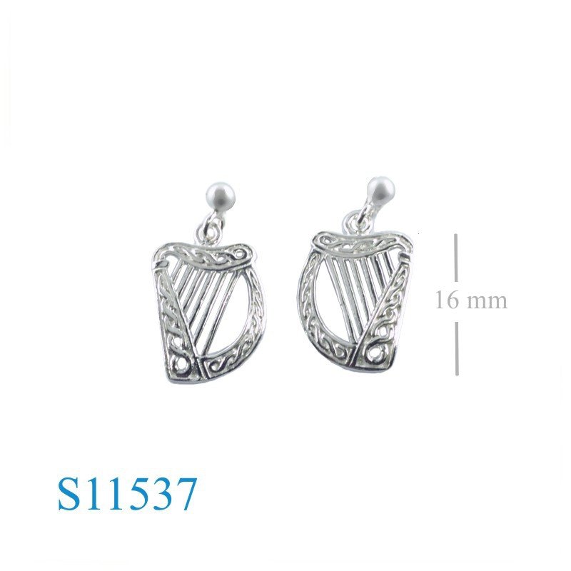 Celtic Earrings, Harp Earrings, Celtic with ball post.