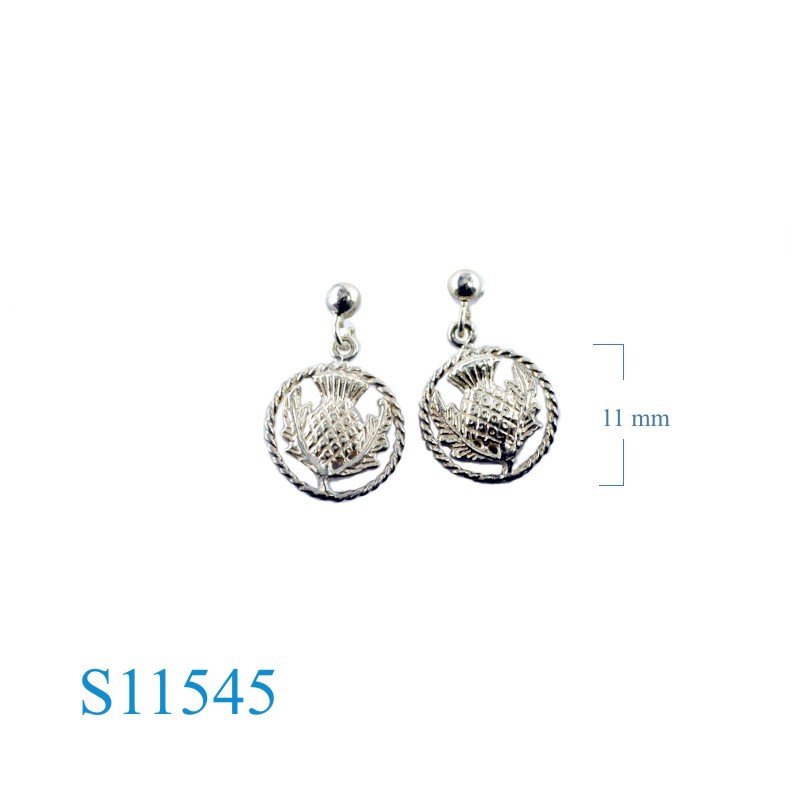 Earrings, Thistle in round and ball post.
