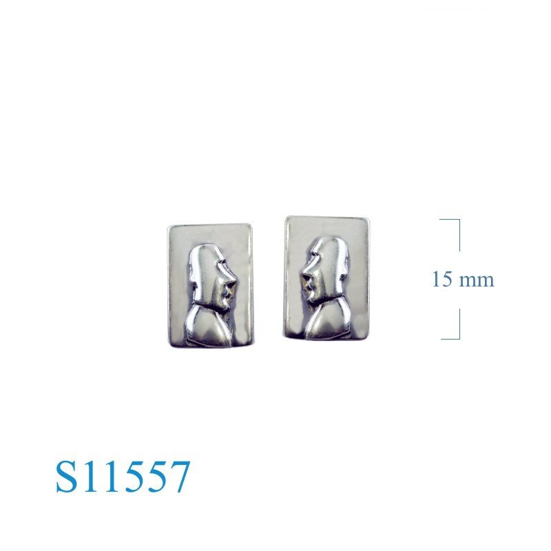 Earrings, Moai on rectangle.