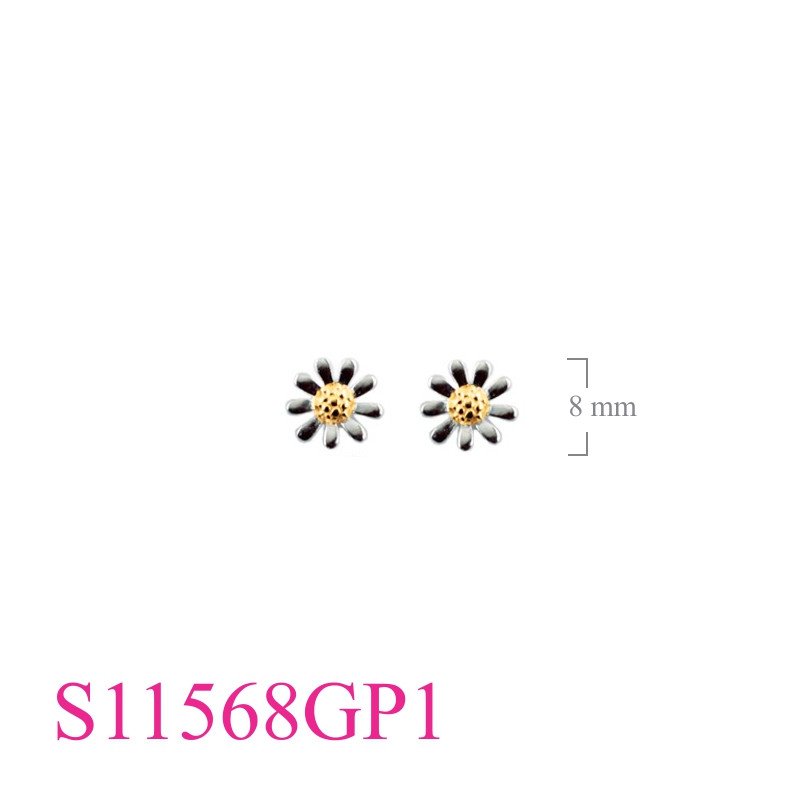 Earrings, small sunflower with 1 micron Gold plated on center.