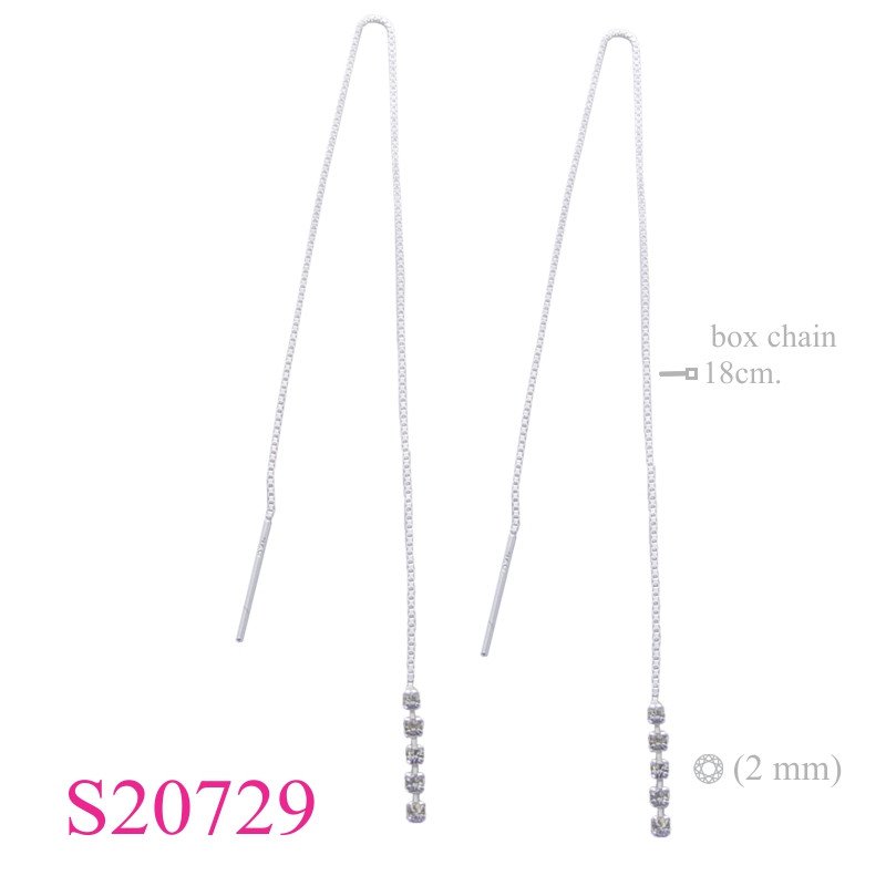 Stone Earrings, 18cm. box chain with 5 crystals.