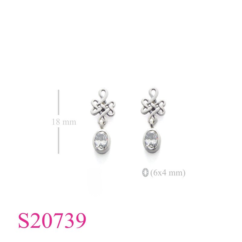 Stone Earrings, celtic with 6x4mm oval stone.