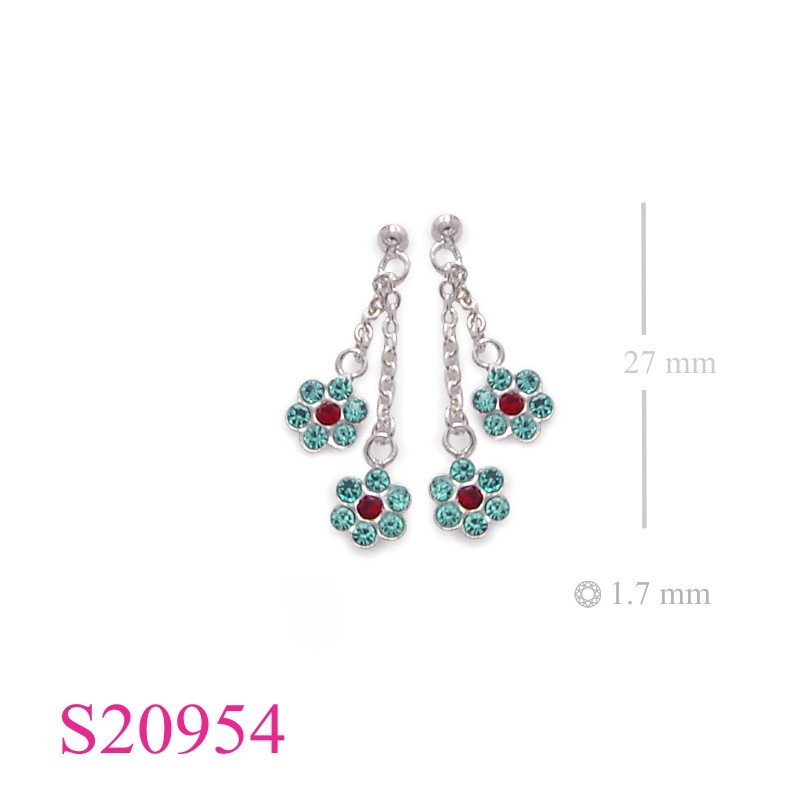 Earrings, hanging 2 crystal flowers.