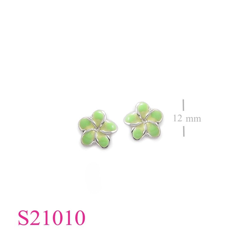 Earrings, enamel 12mm champac flower.