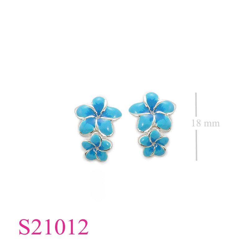 Earrings, enamel 8 and 12mm campac flowers.