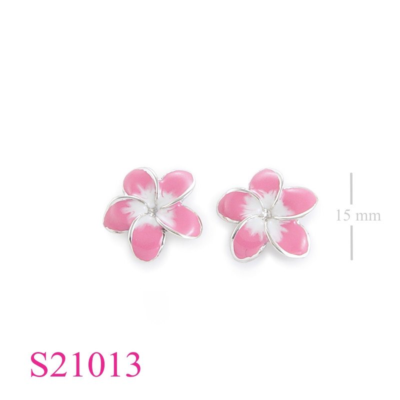 Earrings, enamel 18mm champac flower.