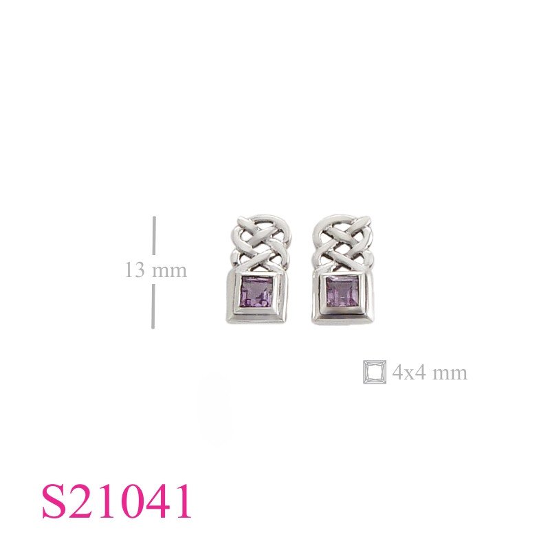 Earrings, celtic with 4mm square stone.