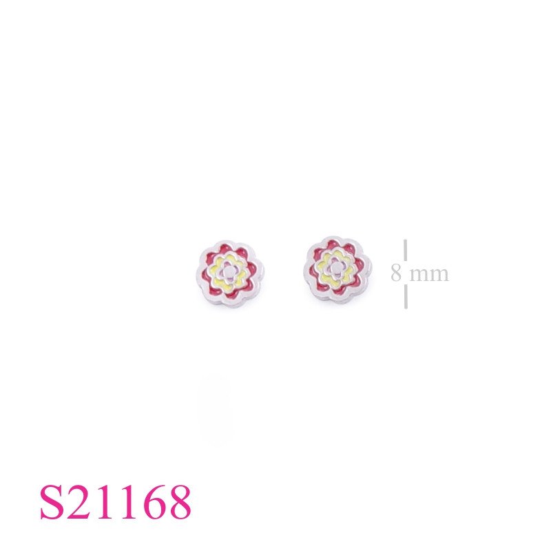 Earrings, enamel flower shape.