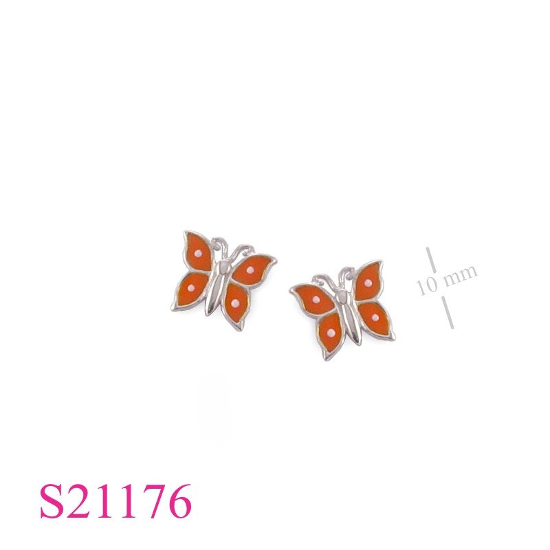 Earrings, enamel butterfly.