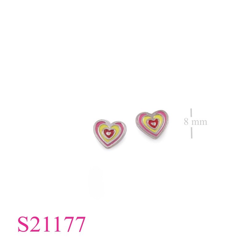 Earrings, enamel heart.