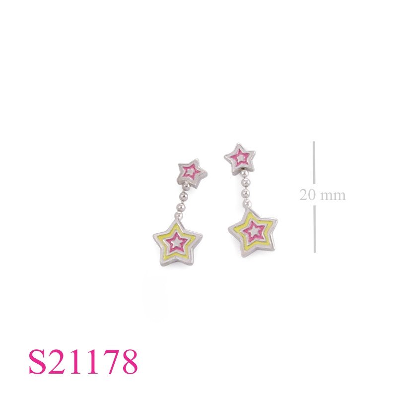 Earrings, enamel star and ball chain.