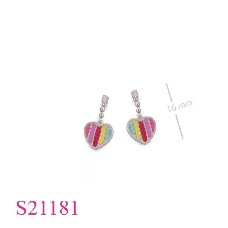 Earrings, enamel heart and ball chain.