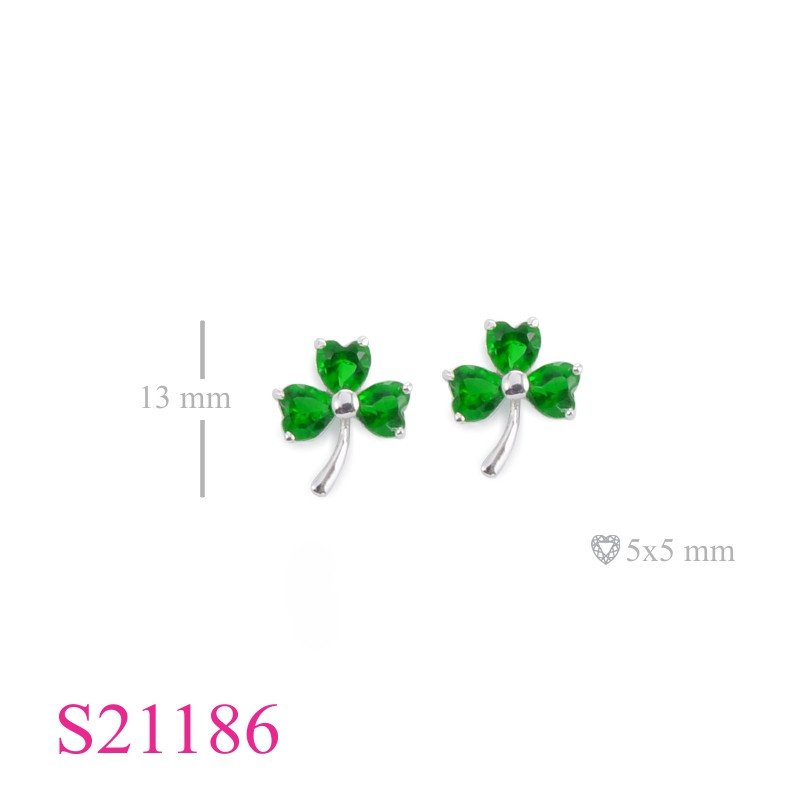 Earrings, Shamrock with Emerald Glass stoes.