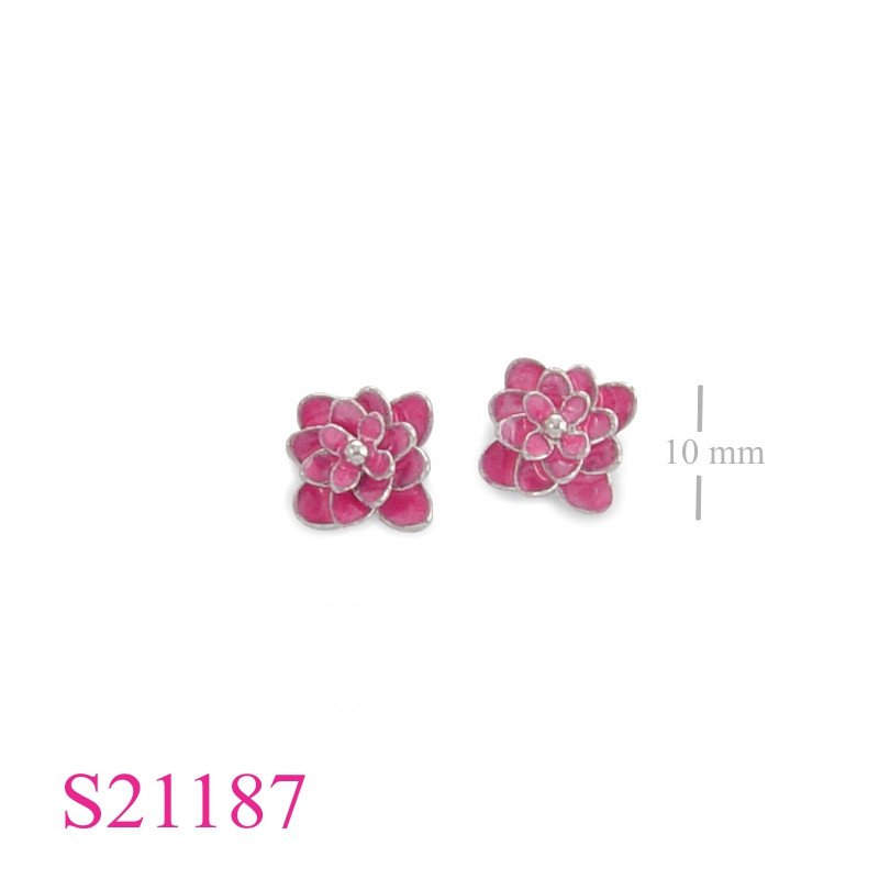 Earrings, enamel flower.