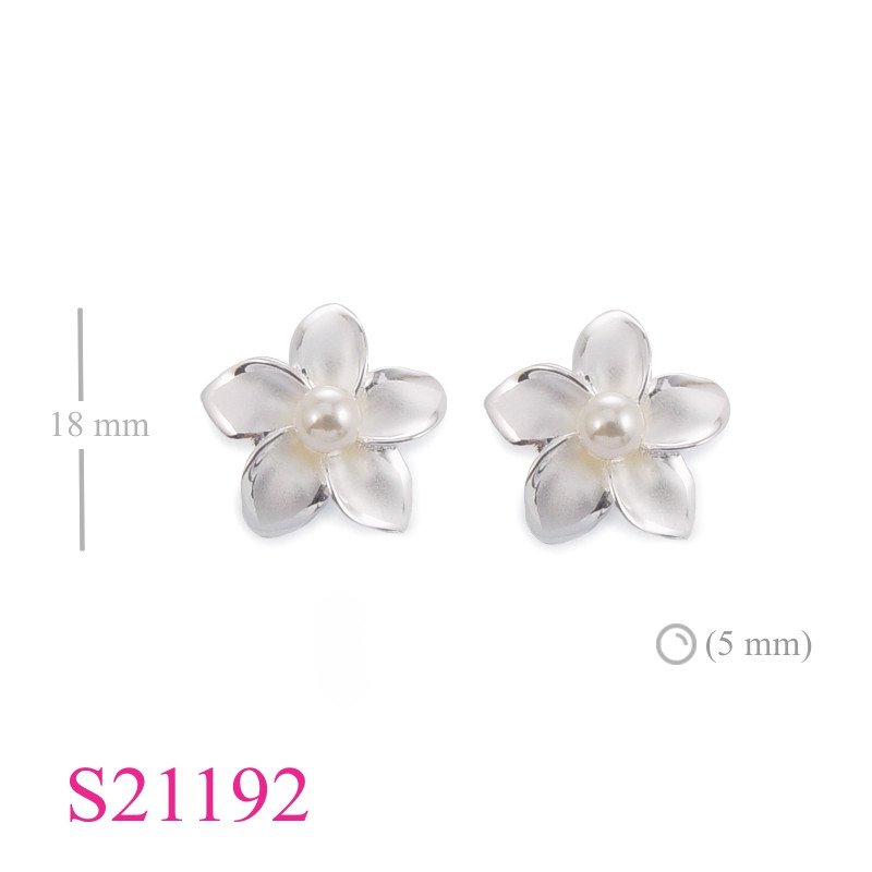 Stone Earrings, 18 mm. sandblast champac flower with 5mm poly perl.
