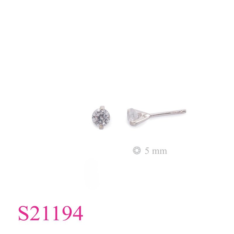 Earrings, 2 prongs 5mm round stone.