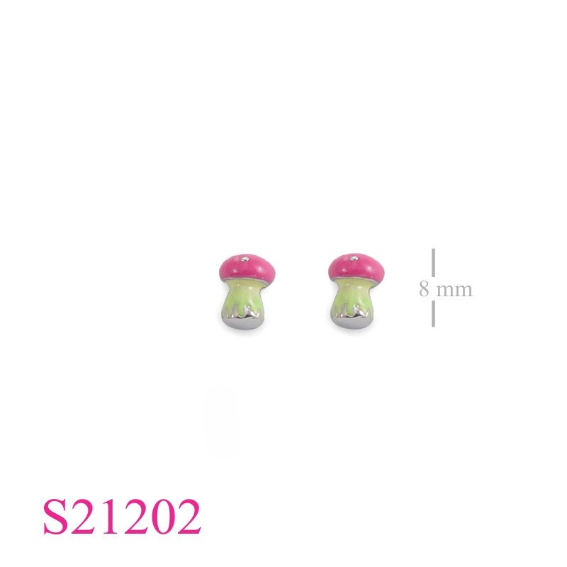 Earrings, enamel mushroom.