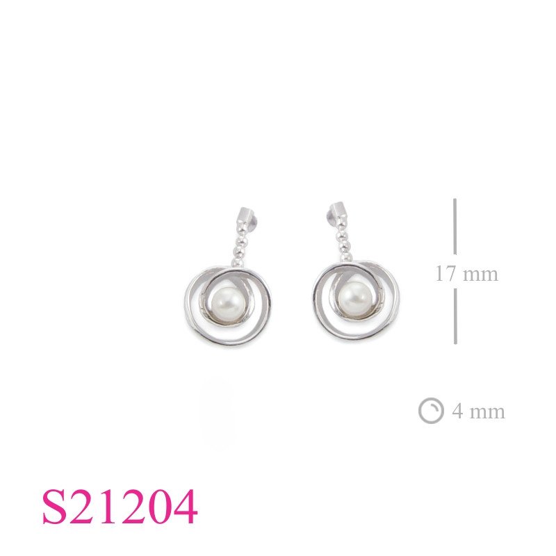 Earrings, swirl ball chain and 4mm poly perl.