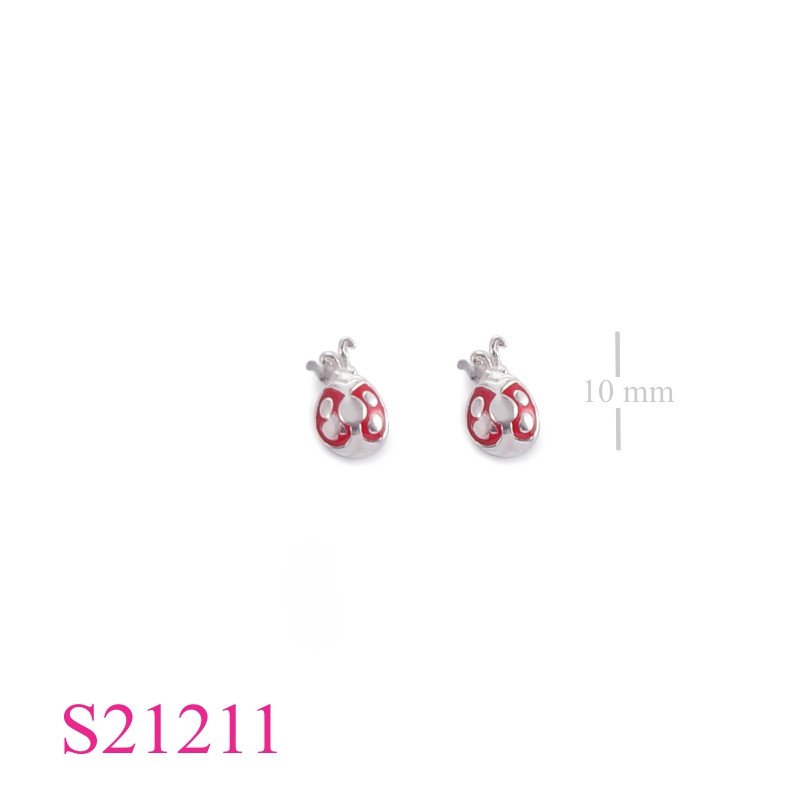 Earrings, enamel ladybug.