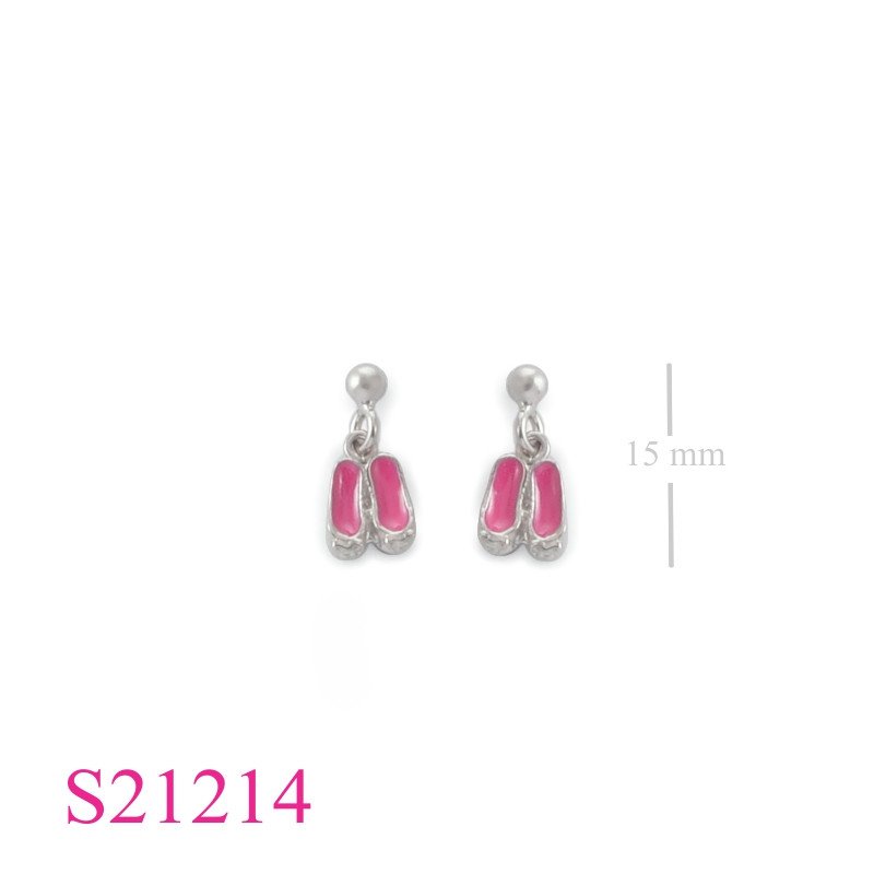 Earrings, enamel baby shoes ball post.