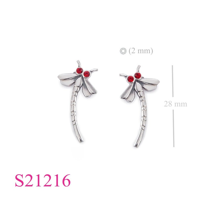 Earrings, baby dragonfly with Green crystal eyes.