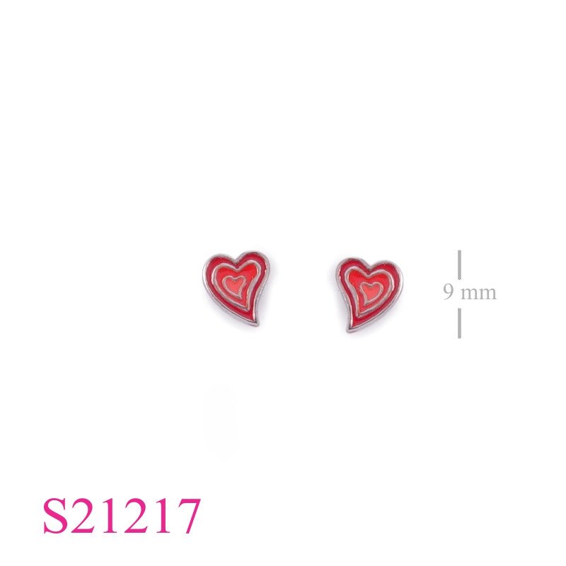 Earrings, enamel 3 lines heart.