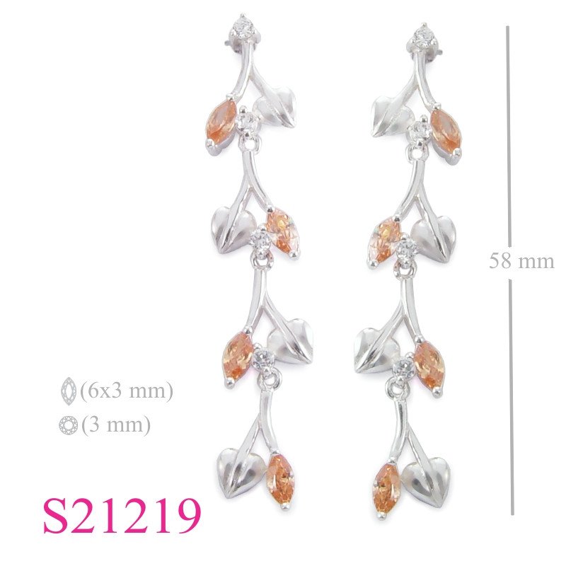 Mackintosh Earrings, CZ Earrings, Champagne Earrings, Mackintosh leaves and marquise Champagne CZ stones.