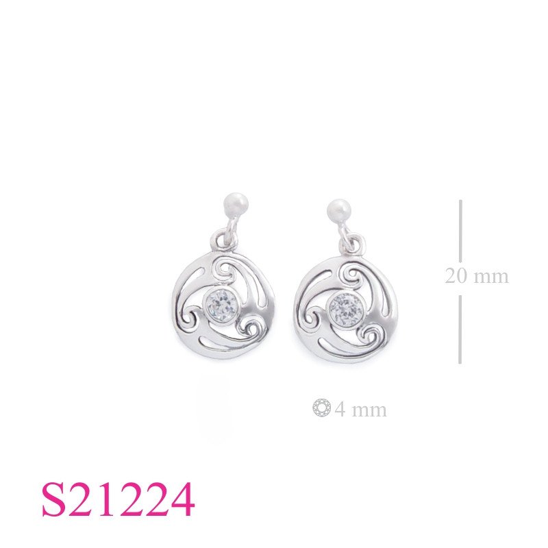 Earrings, round cut out spiral Celtic with 4mm round stone.