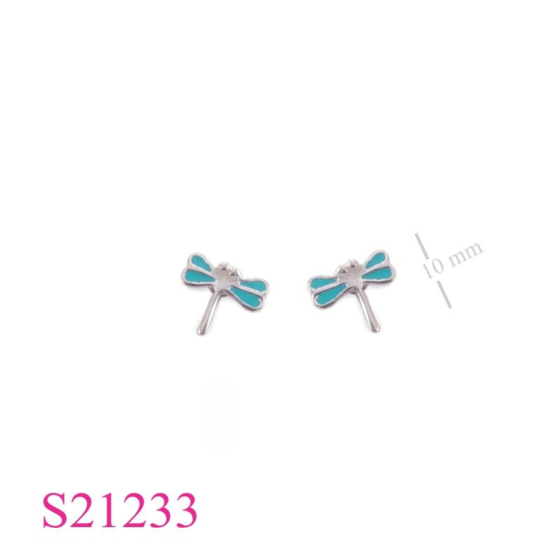 Earrings, enamel dragonfly.