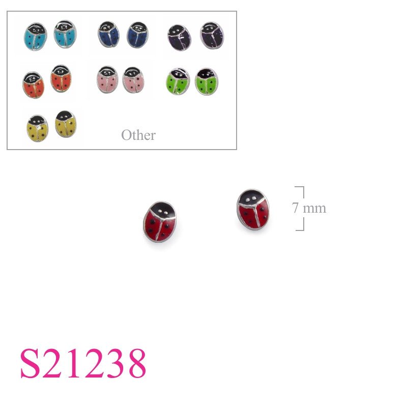 Earrings, enamel ladybug.