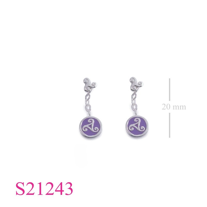 Earrings, enamel spirals and hanging 7mm round spirals Celtic.
