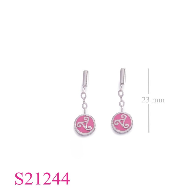 Earrings, enamel hanging 7mm round spirals Celtic.