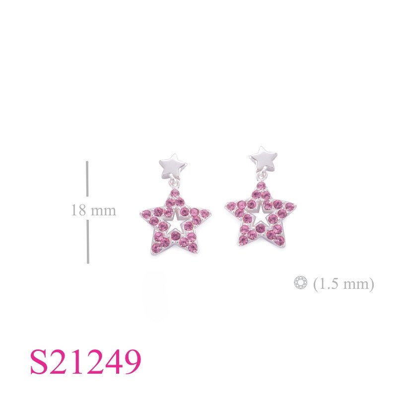 Earrings, star with small crystals.