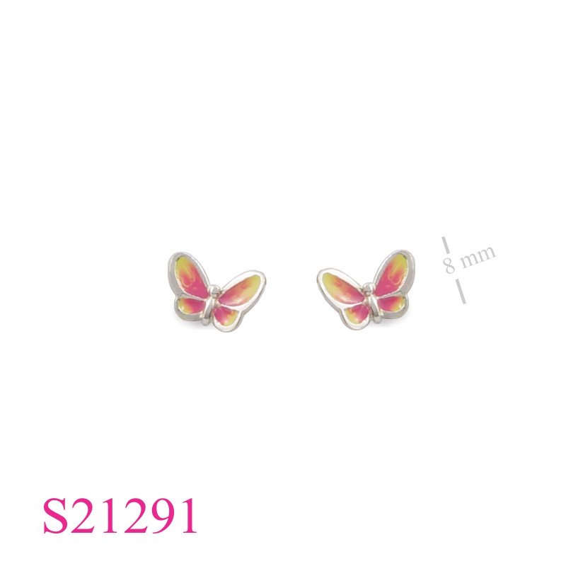 Earrings, enamel butterfly.