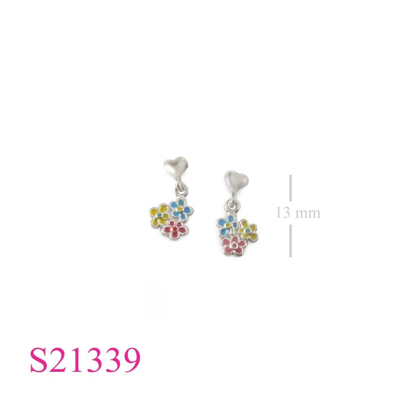 Flower Earrings, Heart Earrings, enamel 3 small and .