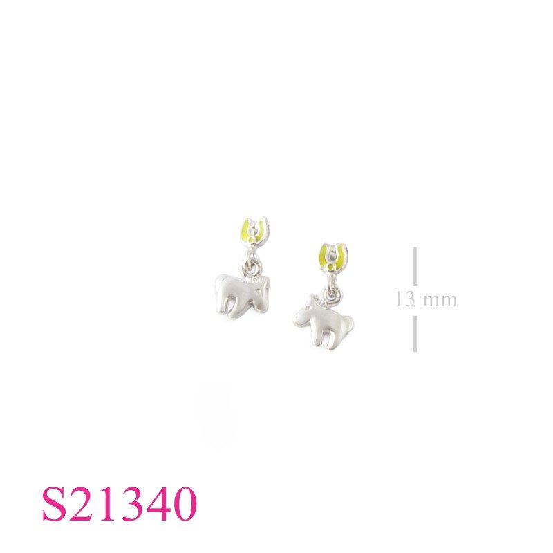 Earrings, enamel pony and horseshoe.