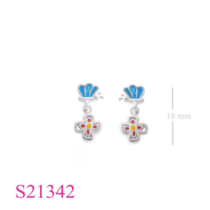 Butterfly Earrings, Flower Earrings, enamel and .