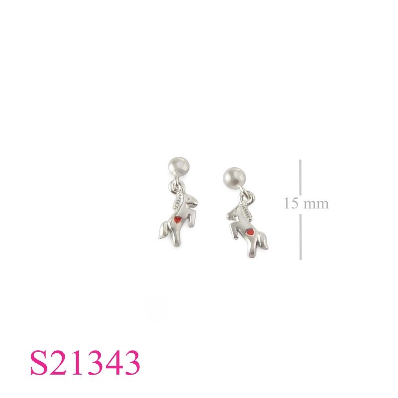 Earrings, enamel pony and heart.