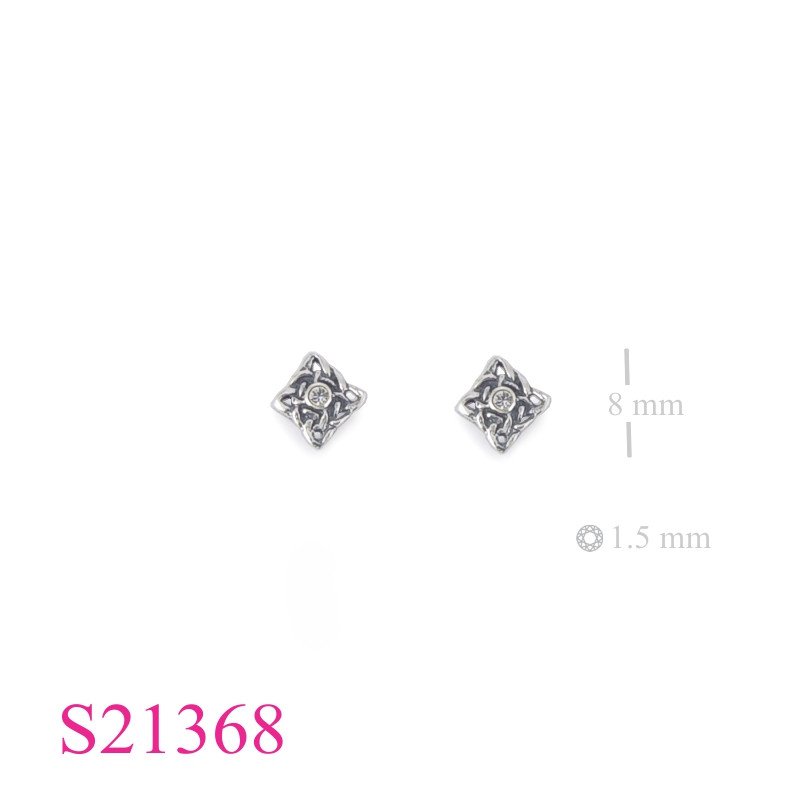 Earrings, 5mm square Celtic with small crystal.