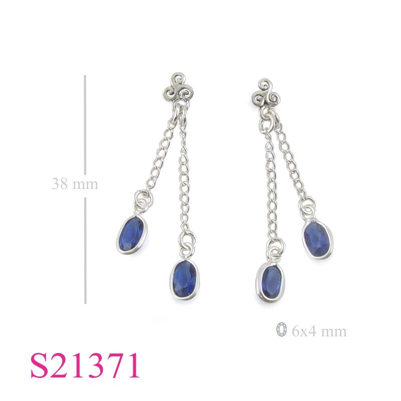 Stone Earrings, small Triskelion and 2 hanging oval  Amethyst CZs.