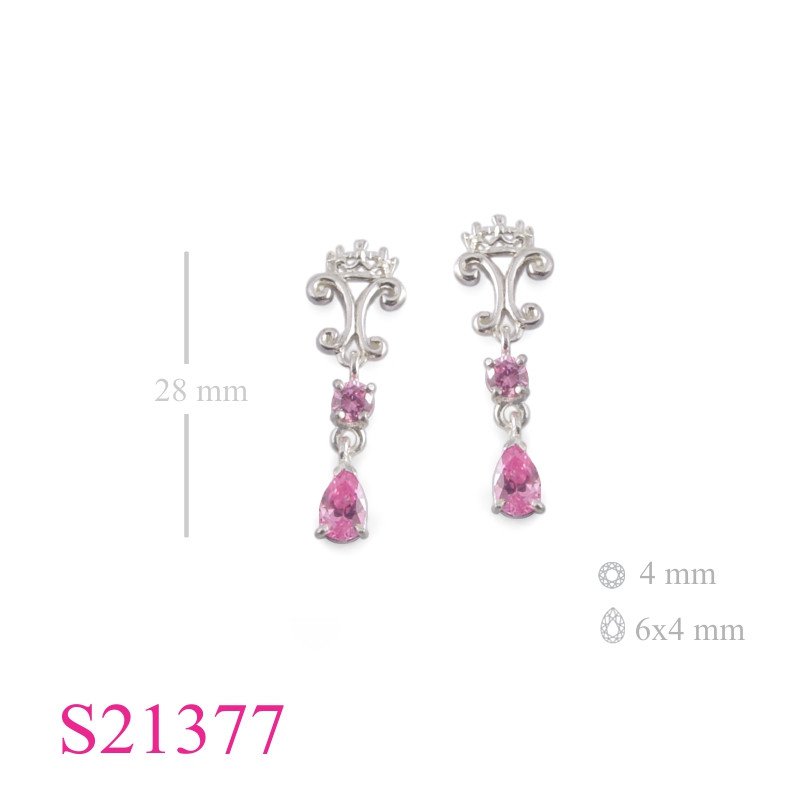 Stone Earrings, Royal design and hanging round and drop Pink CZs.