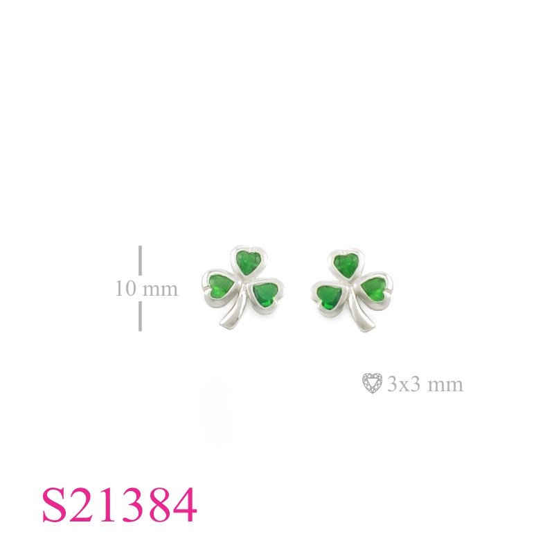 Earrings, Shamrock with Emerald Glass stones.