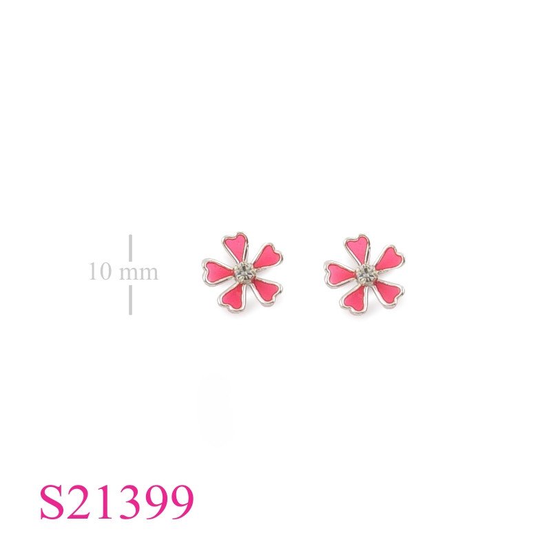Earrings, enamel small flower with small crystal.