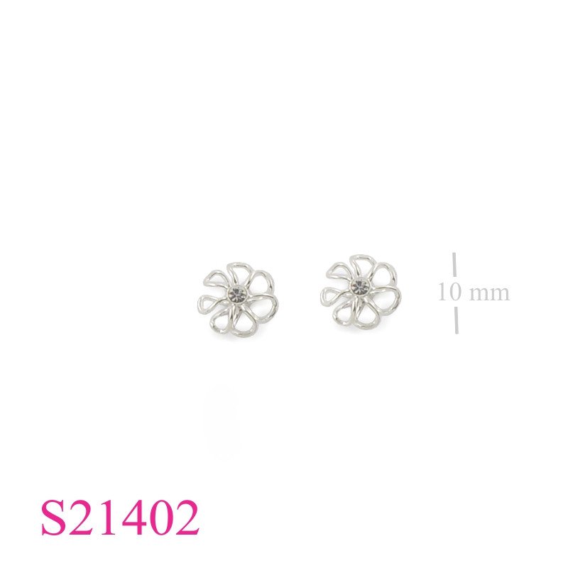 Earrings, wire flower with small crystal.
