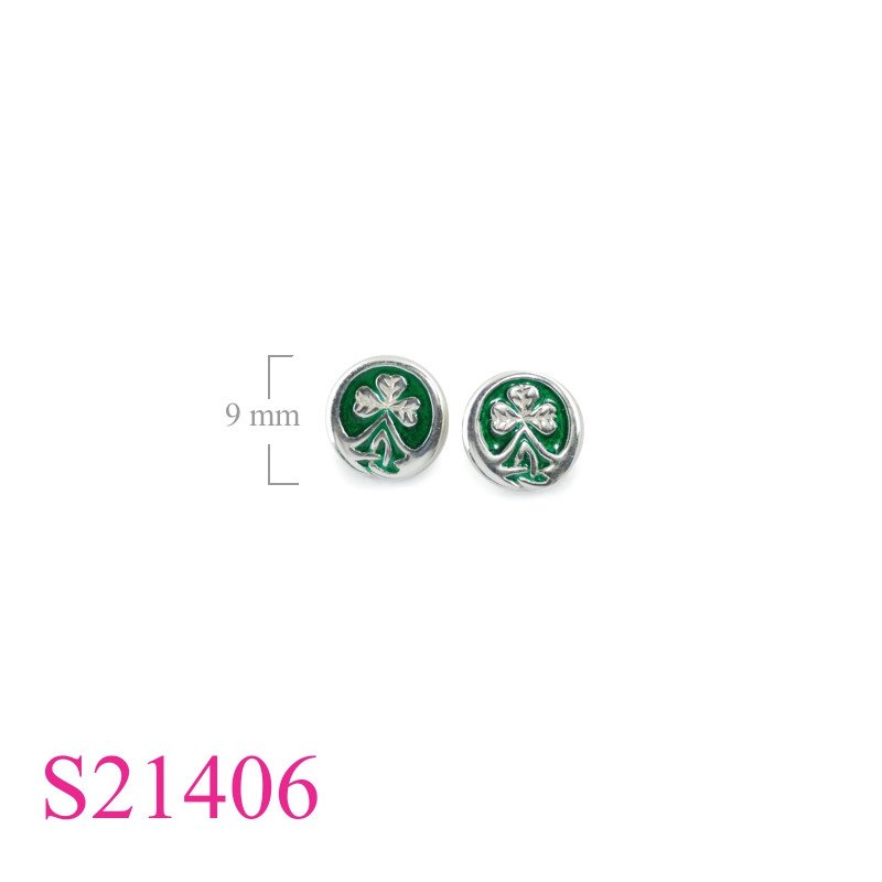 Enamel Earrings, round Shamrock.