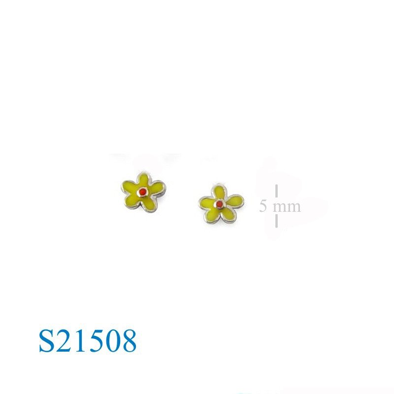 Earrings, enamel flower.