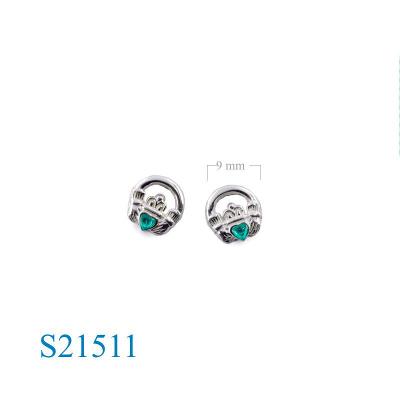Earrings, enamel small round Claddagh.