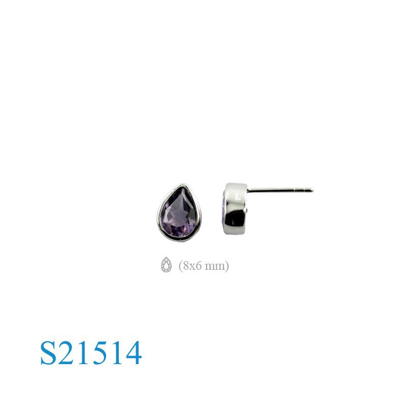 Earrings, 8x6mm drop Real Amethyst stone.
