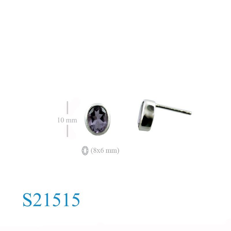 Earrings, 8x6mm oval Real Amethyst stone.